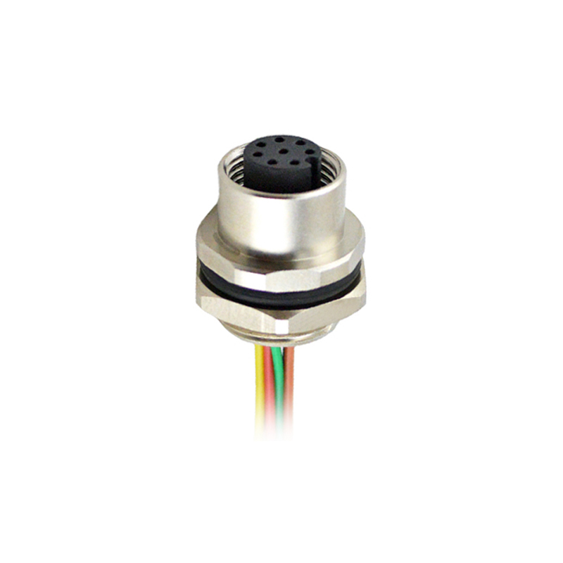 M12 8pins A code female straight rear panel mount connector PG9 thread,unshielded,single wires,brass with nickel plated shell